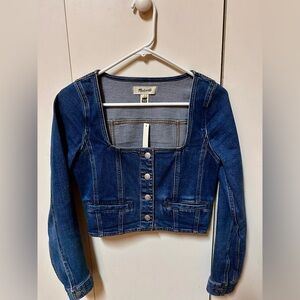 Madewell Denim Square-Neck Crop Top in Hallwood Wash size 00 NWT